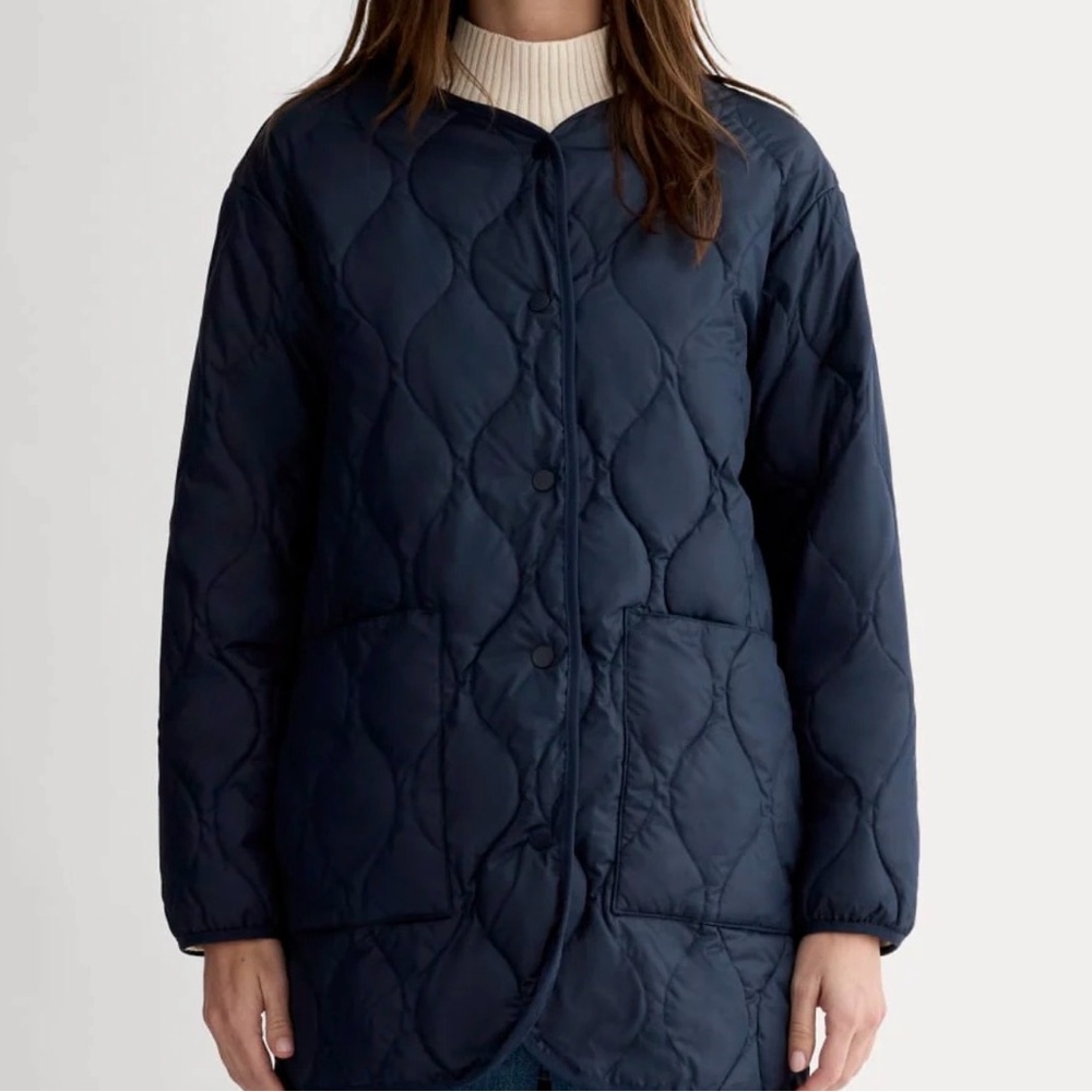 Everlane The ReNew Quilted Mid Length Liner Jacket Insulated Blue Womens 32